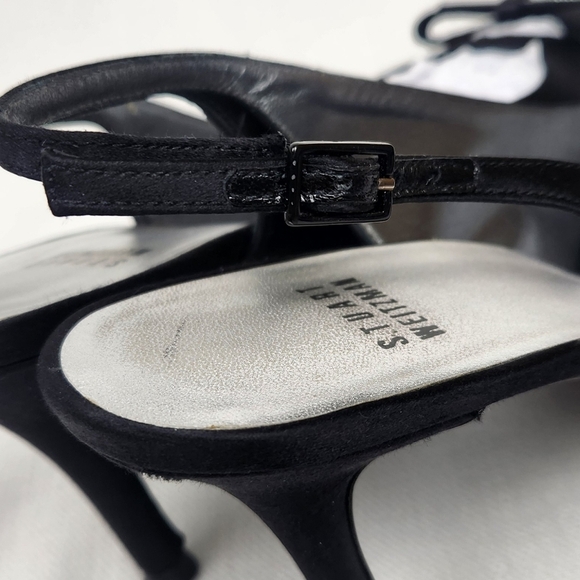 Stuart Weitzman Black Peep Toe Sparkle Bow Heel Pumps - Picture 10 of 10